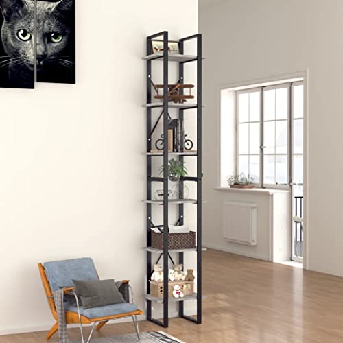 DCRAF Furniture Home Tools Bücherschrank, 6 Ebenen, Beton, Grau, 40 x 30 x 210 cm, Holzwerkstoff von DCRAF