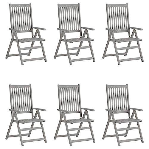DCRAF Furniture Home Tools Garten-Liegestühle, 6 Stück, grau, massives Akazienholz von DCRAF