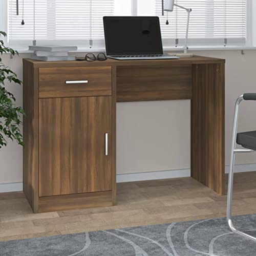 DCRAF Furniture Home Tools Schreibtisch mit Schublade und Schrank, Eichenholz, 100 x 40 x 73 cm, Braun von DCRAF