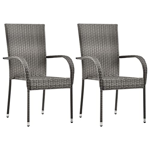 DCRAF Furniture Home Tools Stapelbare Outdoor-Stühle, 2 Stück, grau, Polyrattan von DCRAF