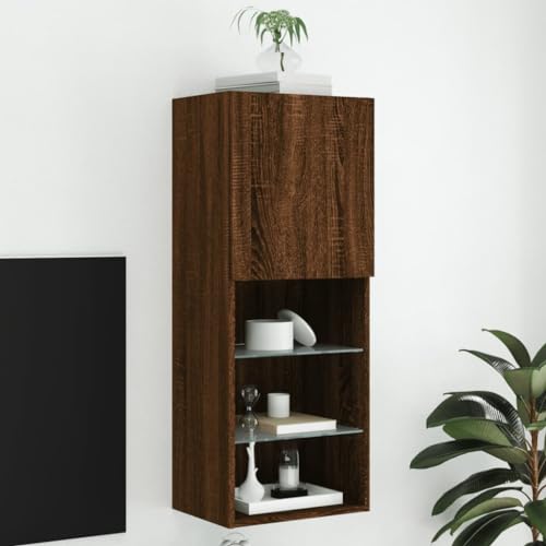 DCRAF Furniture Home Tools TV-Schrank mit LED-Lichtern Braun Eiche 40,5 x 30 x 102 cm von DCRAF