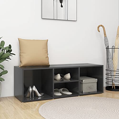 DCRAF Home Produkte- Schuhbank mit Stauraum, Hochglanz, grau, 105 x 35 x 35 cm, Holzwerkstoff von DCRAF