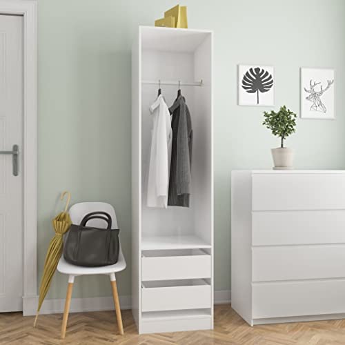 DCRAF Möbel Home Tools Kleiderschrank mit Schubladen Hochglanz Weiß 50x50x200 cm Holzwerkstoff von DCRAF
