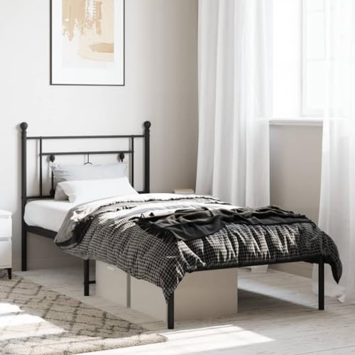 DCRAF Nice Beds & Accessories Betten & Bettrahmen - Metallbettrahmen mit Kopfteil Schwarz 100x190 cm von DCRAF