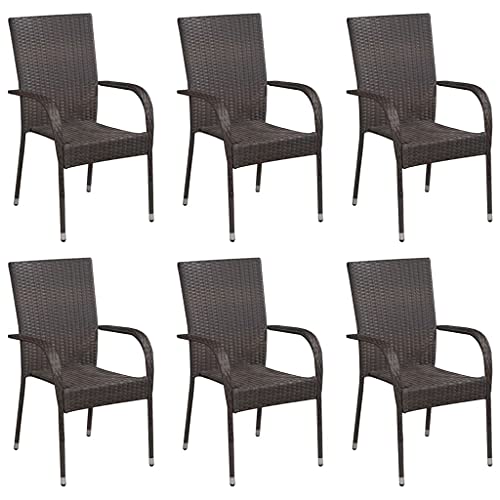 DCRAF Outdoor-Sitz, Outdoor-Stühle, stapelbare Outdoor-Stühle, 6 Stück, Poly-Rattan, Braun von DCRAF