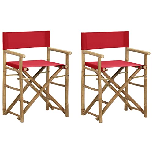 DCRAF Schöne Outdoor-Sitzstühle für den Außenbereich, zusammenklappbar, Regiestühle, 2 Stück, roter Bambus und Stoff von DCRAF