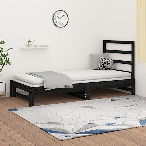 Nice Beds & Accessories Betten & Bettrahmen Ausziehbares Tagesbett Schwarz 2x(90x190) cm Massivholz Kiefer von DCRAF