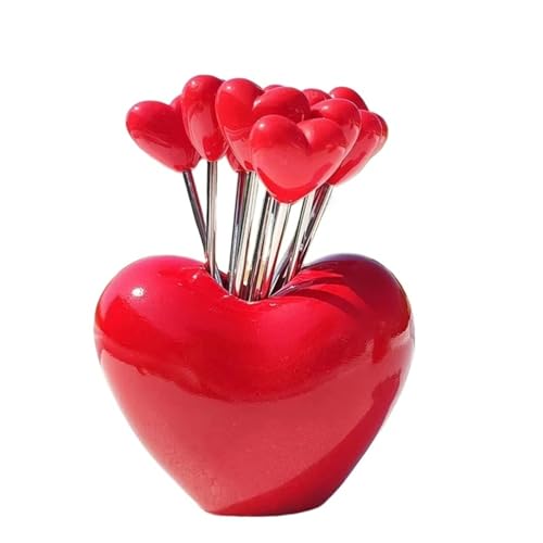 10-teiliges Love Fruit Fork, Edelstahl Creative Home Western Food Kuchengabel-Set Kindergabel Geschirrset Dessertgabeln(Red base10 forks) von DCRYRPQES