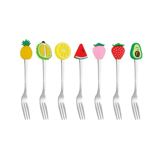 7 Stück Edelstahl-Kaffeelöffel in Obstform, Obst-Dessertgabel, Süßigkeiten-Teelöffel, Getränkegeschirr, Küchenbedarf Dessertgabeln(7Pcs-Spoon) von DCRYRPQES
