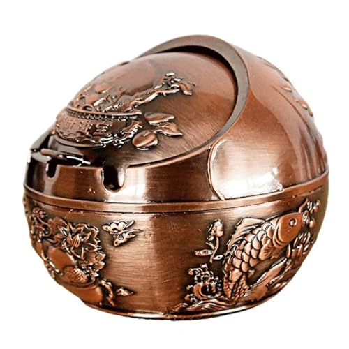 Windaschenbecher 1 Stück Tragbarer Aschenbecher mit kugelförmigem Fischmuster, Zigarettenspitze mit großer Kapazität, winddicht, Legierung, Anti-Fall-Aschebehälter for das Büro(Red Bronze) von DCRYRPQES