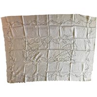 1951 Handgestickte Graue Leinentischdecke | 48x64 Und 8 Servietten von DCSILVERSHOP