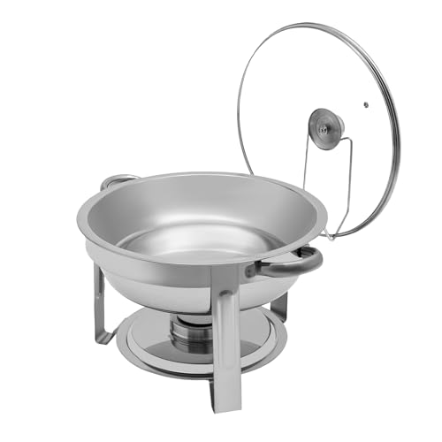 Chafing Dish 5L Runder Edelstahl Warmhaltebehälter ø302x(H) 225mm Speisenwärmer mit Glasdeckel für Catering Buffet Party (Silber) von DCSYOG
