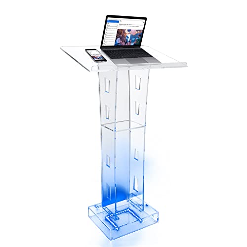 DCSYOG Acryl-Podium Stehpult Rednerpult, LED-Licht Acryl-Podiumsständer mit Breiter Lesefläche & Ablagefach, 110 cm Höhe Podium-Ständer Transparent von DCSYOG