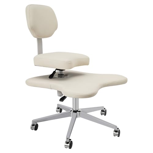 Meditationsstuhl für Büro und Zuhause, Flexibler Schreibtischstuhl, Kreuzbeinstuhl mit Lendenwirbelstütze und verstellbarem Hocker, ergonomisches Design für mehrere Sitzpositionen (Elfenbein Weiß) von DCSYOG