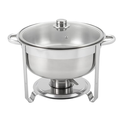 Runder Chafing Dish 8,5 Liter, Edelstahl Speisenwärmer mit Glasdeckel Wärmebehälter Double Pot Behälter für Buffet Catering Gastro und Party von DCSYOG