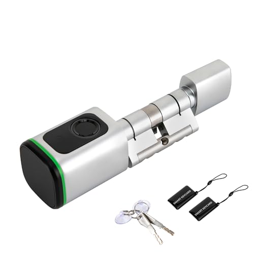 Smart Fingerabdruck-Schließzylinder 60mm Elektronisches Türschloss SchließZylinder mit 2 Schlüssel, 2 Keycards, App Kontrolle, Fingerabdruck Schloss (Weiß) von DCSYOG