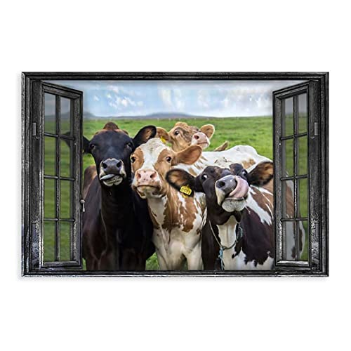 Leinwand-Poster, Motiv: Kuh durch das Fenster, Wandkunst, Dekordruck, Gemälde für Wohnzimmer, Schlafzimmer, Dekoration, 60 x 90 cm von DCVGH