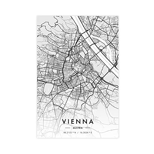 Wiener Stadtkarte, weißes Leinwand-Poster, Wandkunst, Deko, Bild, Gemälde für Wohnzimmer, Schlafzimmer, Dekoration, ungerahmt: 30 x 45 cm von DCVGH