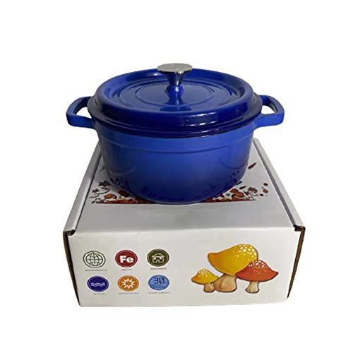Runder Gusseisen-Bräter mit Deckel - Emaillierter Gusseisen Dutch Oven mit Deckel - Dutch Oven Induktionskochfeld - Natürlich Antihaft Slow Cook Emaillierter Gusseisen Topf Blau 2 von DCYEQRQ