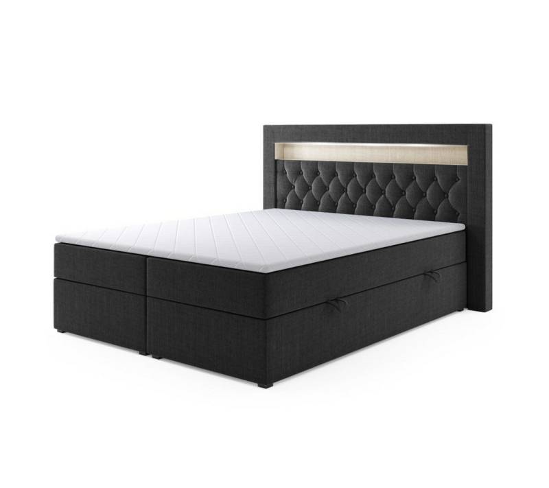 DD-COLLECTION Boxspringbett Boxspringbett Milano 180x200cm Grau Schwarz Bettkasten LED H3 (Liegefläche 180 x 200 cm), inkl. Bettkästen und Topper, Kopfteil mit LED von DD-COLLECTION