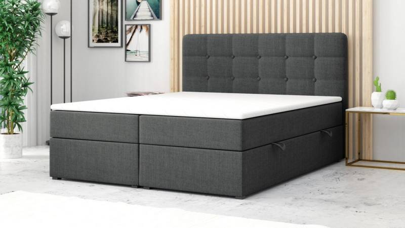 DD-COLLECTION Boxspringbett Paris Grau Schwarz (180 x 200 cm), mit Bettkasten, Chesterfield-Optik, inkl. Topper von DD-COLLECTION