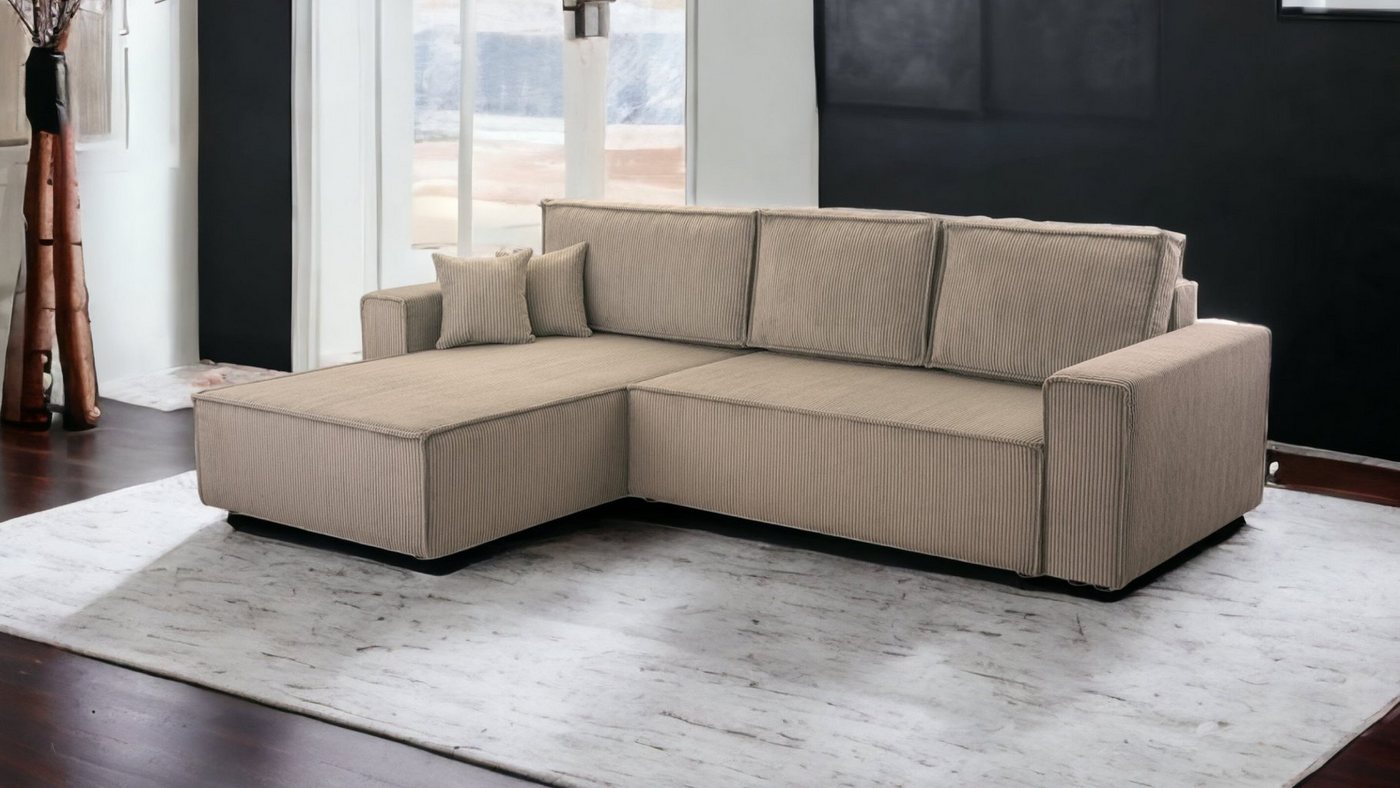 DD-COLLECTION Ecksofa Wohnlandschaft Gera XL Größe, Grau, Cappuccino, mit Bettfunktion, Ottomane Rechts Links Universell, CORD-Bezug von DD-COLLECTION