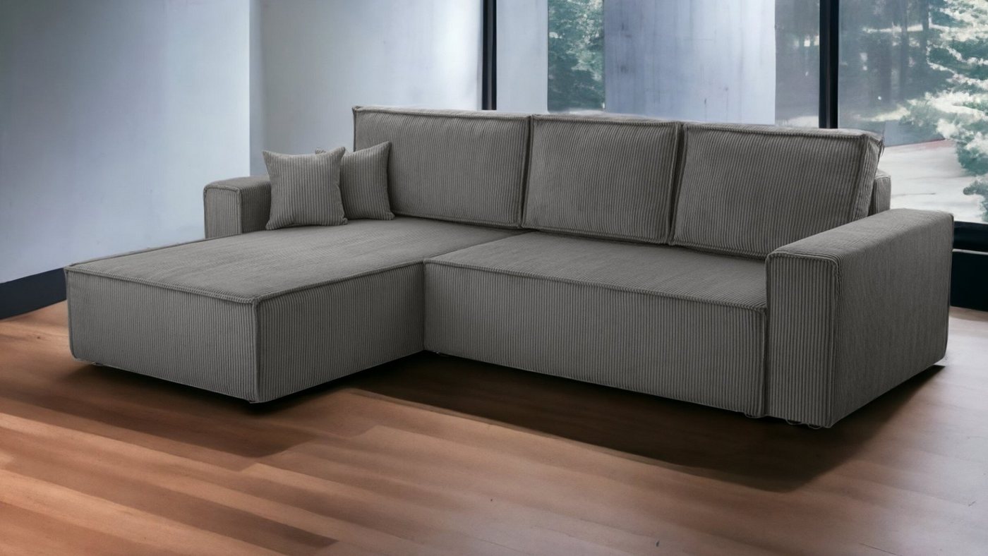 DD-COLLECTION Ecksofa Wohnlandschaft Gera XL Größe, Grau, Cappuccino, mit Bettfunktion, Ottomane Rechts Links Universell, CORD-Bezug von DD-COLLECTION