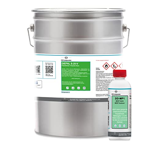 DD Composite Polyesterharz DIEPAL S-20-V 5kg plus 100g MEKP-Härter styrolfreies Laminierharz Reparaturharz für Formenbau Poolbau Fahrzeugbau Modellbau von DD Composite