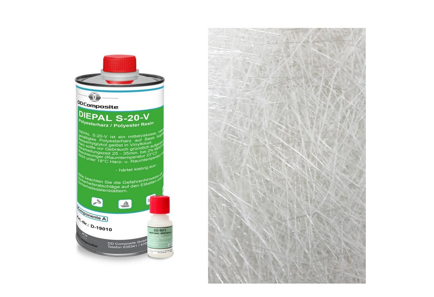 DD Composite Reparatur-Set 1kg GFK Polyesterharz + 1m² Glasfasermatte 225g/m² von DD Composite