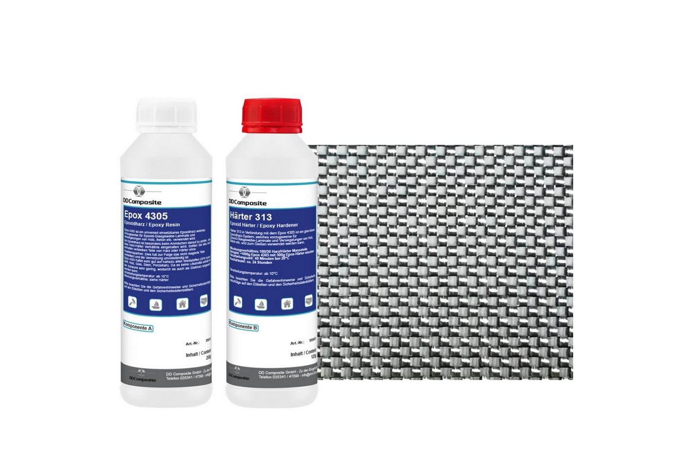 DD Composite Reparatur-Set 375g GFK Epoxidharz + 1m² Designgewebe alu-silber 290g/m² Leinwand DD Composite Reparatur-Set 375g GFK Epoxidharz + 1m² Designgewebe alu-silber 290g/m² Leinwand von DD Composite