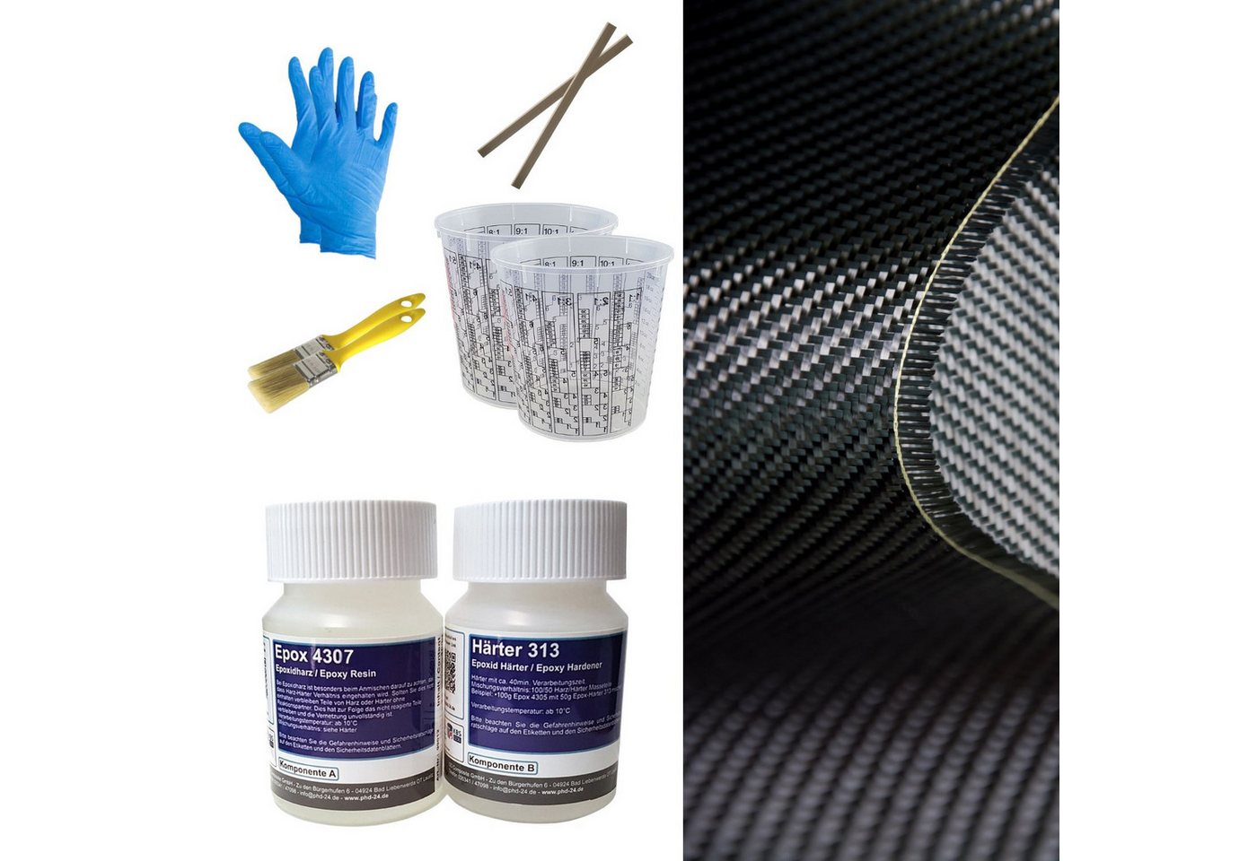 DD Composite Reparatur-Set Carbon Komplett-Set 0,25m² Köper, Carbongewebe mit Epoxidharz von DD Composite