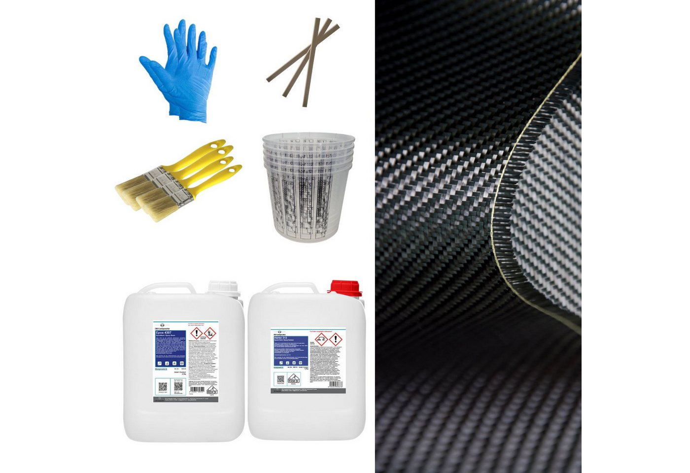 DD Composite Reparatur-Set Carbon Komplett-Set 5,0m² Köper, Carbongewebe mit Epoxidharz von DD Composite