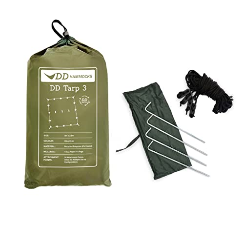 DD Tarp 3 x 2,9 Meter olivegrün Recycled - Zelt-Plane-Dach-Regenschutz aus recycelten Plastikflaschen von DD HAMMOCKS
