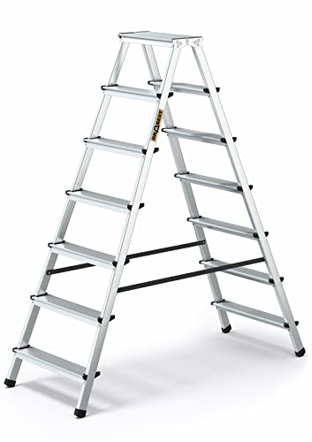 DRABEST Trittleiter Alu Klapptritt 2 x 7 Stufig Leiter Beidseitig Mehrzweckleiter Haushaltsleiter bis 125 kg Belastbar… von DRABEST