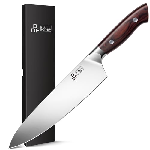 DDF iohEF Kochmesser Scharfes Küchenmesser 8 Zoll Japanisches professionelles Schneidemesser aus rostfreiem Stahl Ultrascharfes Kochmesser mit rutschfestem ergonomischem Griff Geschenkbox von DDF iohEF
