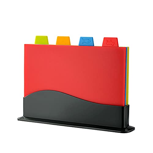 Schneidebrett-Set, extra dicke, farbcodierte Kunststoff-Schneidebretter mit Aufbewahrungsständer, 4er-Set mit Halter von DDGAO