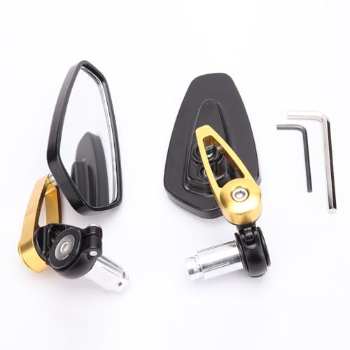 7/8" 22mm CNC Motorrad Rückspiegel Universal Blau Glas Roller Bar End Lenker Spiegel Rückspiegel Kompatible Teile(Gold) von DDGBERFP