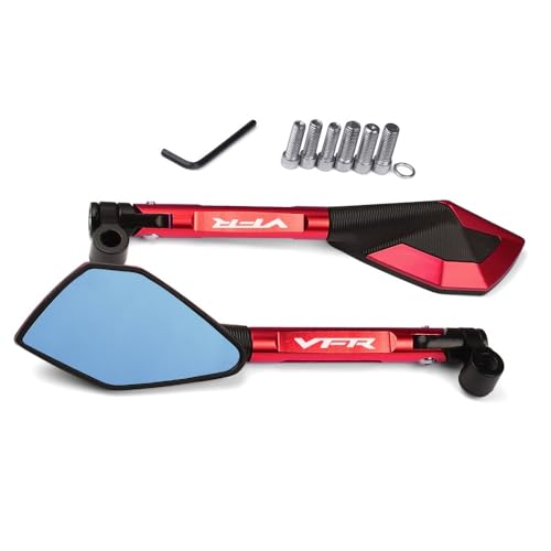 Für Hon&da VFR 400 750 800 800F Fi/W1 VTEC 1200F 1200X Motorrad CNC Aluminium Rückspiegel Blau Blendschutz Spiegel Zubehör Kompatible(Rot) von DDGBERFP