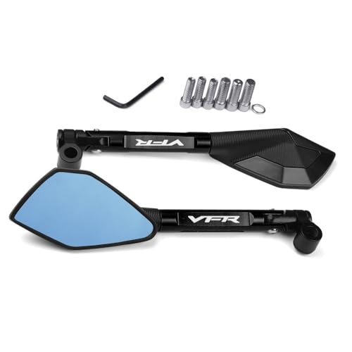 Für Hon&da VFR 400 750 800 800F Fi/W1 VTEC 1200F 1200X Motorrad CNC Aluminium Rückspiegel Blau Blendschutz Spiegel Zubehör Kompatible(Schwarz) von DDGBERFP