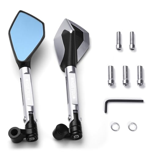 Für XSR700 XSR-700 2016-2022 XSR 700 Motorrad Aluminium Lenker Rückspiegel Seitenspiegel Blau Anti-blendung Kompatible(Silber) von DDGBERFP