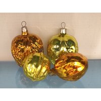 Vintage Glas Weihnachtsschmuck Goldene Nüsse 4 Stück Dekor von DDGstr
