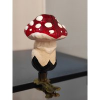 Vintage Retro Seltener Glas Ornament Pilz Amanita Fliegenpilz Quecksilberglas Weihnachten Spielzeug Auf Einem Clip #2 von DDGstr