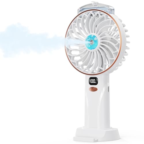 DDHTSAL USB Mini Spray Ventilator - 4000 mAh Wiederaufladbar Handventilator mit Halterungsockel, 5 Gängen Steuerung Tragbar Ventilatoren für Ausgehen|Hause Sein|Arbeiten von DDHTSAL