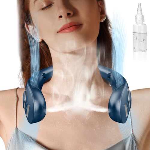 DDKJ Hals Ventilator mit Kühlung Sprüh, Tragbarer Nackenventilator mit Sprühnebel, Halsventilator USB C Anschluss, Small Misting Fan mit Wasser Tank, Kabelloser Ventilator zum Umhängen am Hals Blau von DDKJ