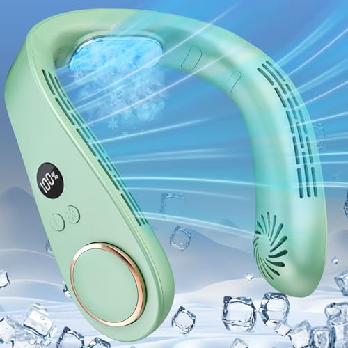 Hals Ventilator mit Kühlplatte, Portable Neck Fan Air Conditioner,Bladeless Nackenventilator mit Kühlung,Portable Mini Klimaanlage mit LED Anzeige,Elektrische Nackenkühler Leise batterie Light Grün von DDKJ