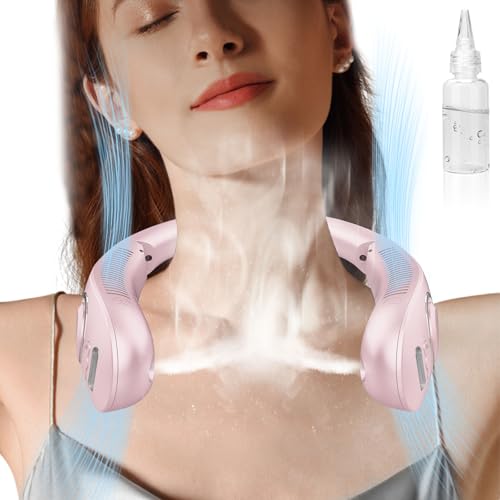 Halsventilatoren extra Leise,Nacken Ventilator mit 5 Geschwindigkeiten, Hals Ventilator Hängend mit Wasser Spray, Portable Face Mist Fan, Kabelloser Ventilator Gesicht Folding Neck Fan Rechargeable von DDKJ