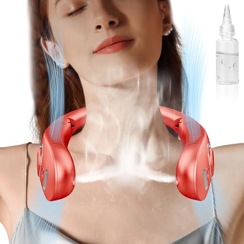 Tragbarer Halsventilator mit Mist,Foldable Nacken Ventilator Blattloser,Elektrischer Personal Fan mit Nebelfunktion,Ventilator um den Hals Hängen Personalisierte Geschenke für Papa,Mama,Opa,Oma Rot von DDKJ