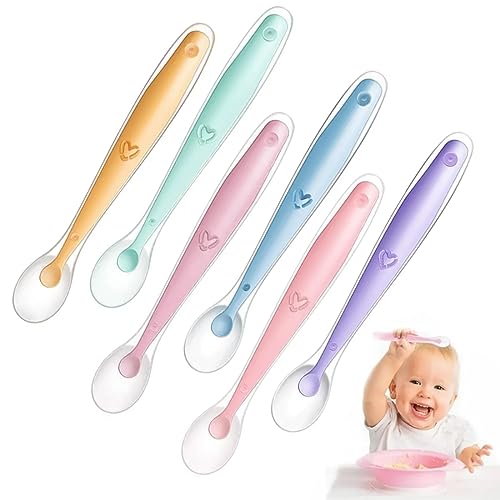 DDKY 6 Stück Babylöffel,silikonlöffel,silikon löffel Baby,Fütterlöffel Kinder Löffel Set Mehrfarbig Silikon Weich Besteck Esslöffel für Baby Kleinkind Säugling von DDKY