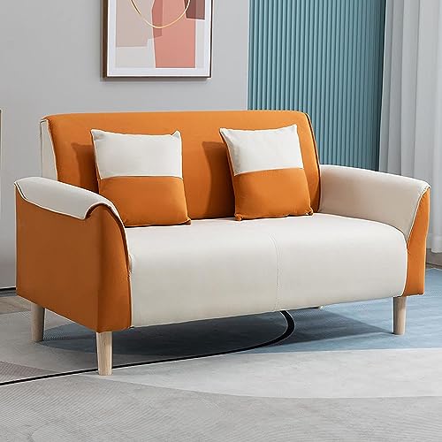 DDKYHU Doppelsofa, Stoff, für den Haushalt, kleine Farbblockcouch, geeignet für Wohnzimmer und Schlafzimmer, inklusive Kissen 221114 (Größe: 105 cm, Farbe: Orange + Weiß) von DDKYHU