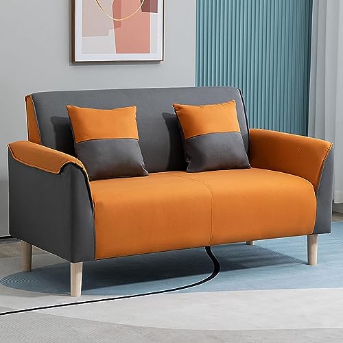 DDKYHU Doppelsofa, Stoff, für den Haushalt, kleine Farbblockcouch, geeignet für Wohnzimmer und Schlafzimmer, kostenlose Kissen (Größe: 105 cm, Farbe: Orange + Weiß) von DDKYHU
